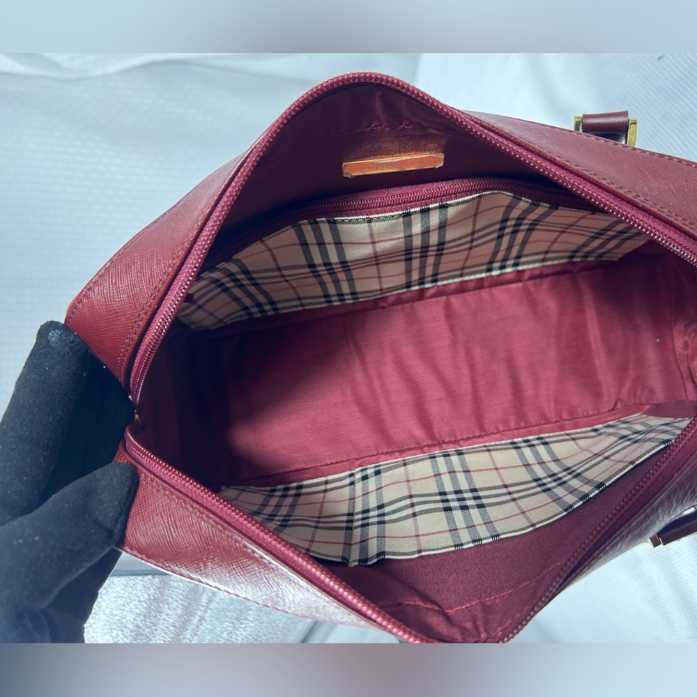 Burberry London Burgundy Saffiano Leather Satchel Re-Lined Authentic - Picture 11 of 16